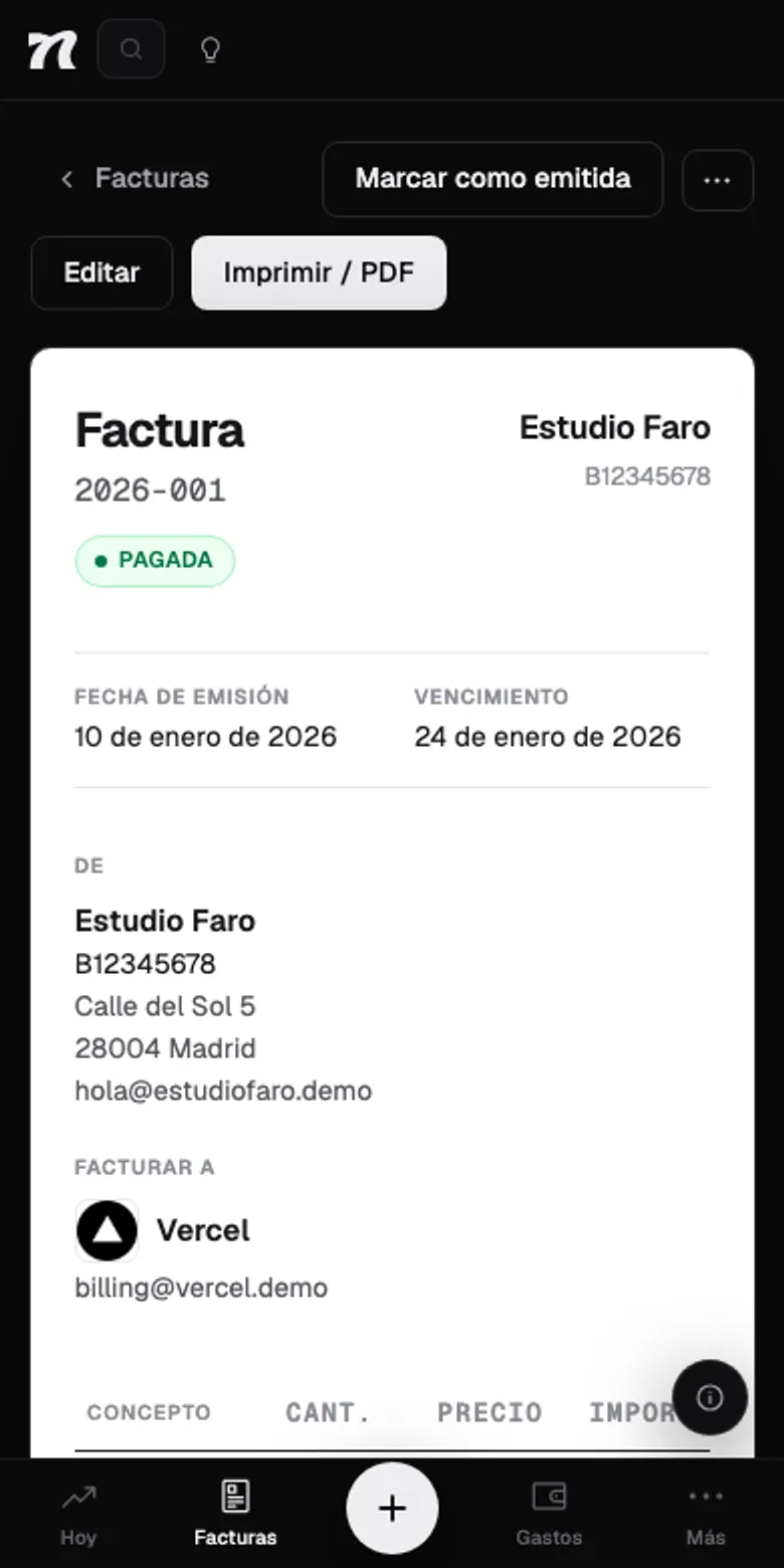 La factura en Nyrut